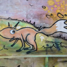 Close-up of a mural of a fox