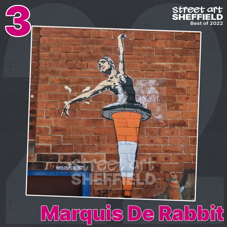 Mural by Marquis de Rabbit of a ballet dancer in a traffic cone