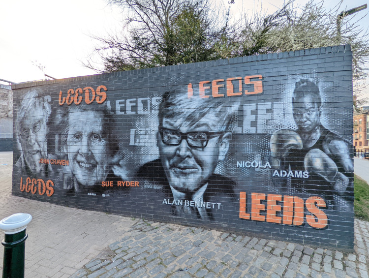 Wall mural featuring John Craven, Sue Ryder, Alan Bennett and Nicola Adams