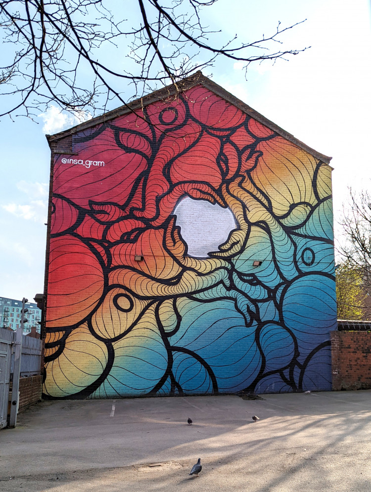 Brightly coloured wall mural by INSA