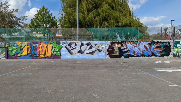 Graffiti art on the walls of the Mount Pleasant Park ball courts