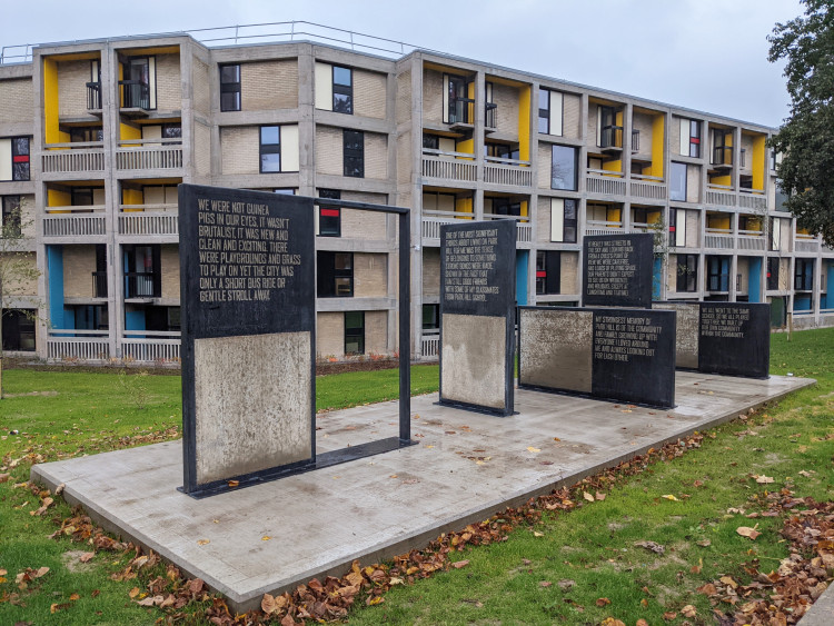 Concrete plinths with quotes from former Park Hill residents