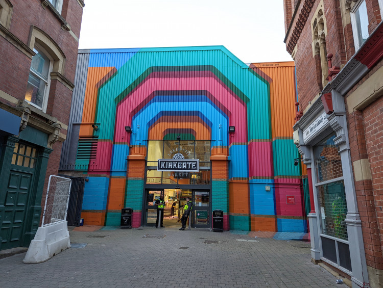Colourfully painted entrance to Kirkgate Market