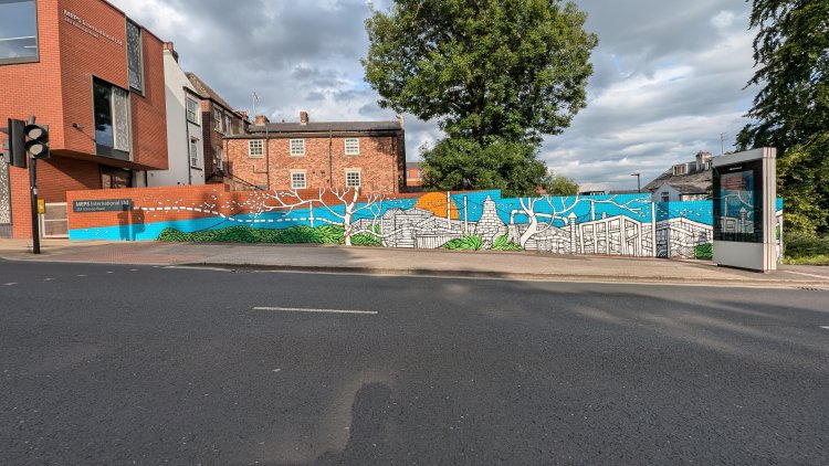 Mural of an evolving urban landscape
