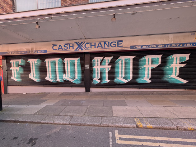 Shutters painted with the words 'Find Hope'