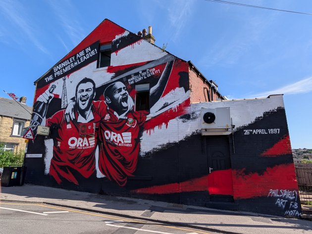 Mural celebrating Barnsley FC's promotion to the Premier League in 1997