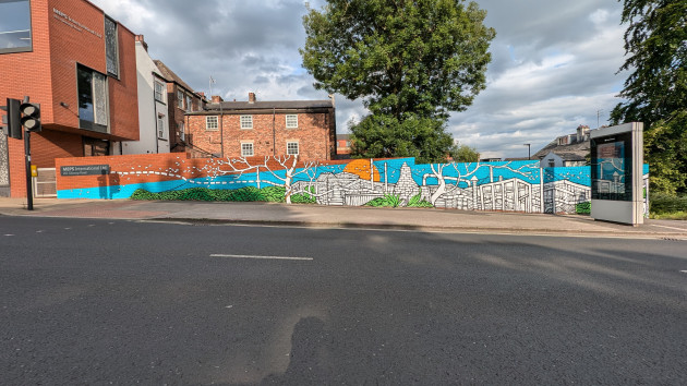 Mural of an evolving urban landscape