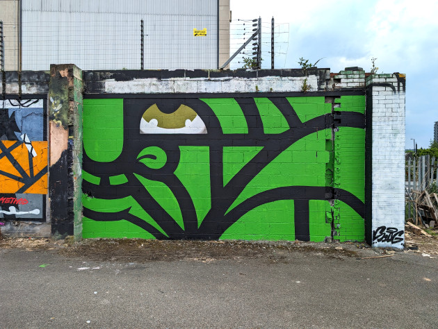 Wall mural of a close up green guardian deity