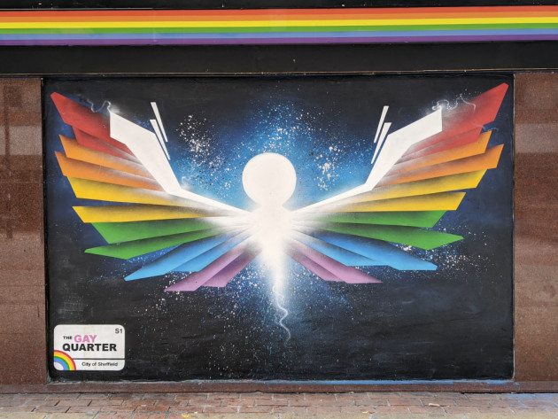 Pride colour wings painted in Sheffield's Gay Quarter