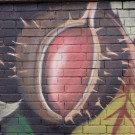 Close up of the mural featuring a conker