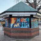 Abstract mural on the shutters of The Moor kiosk