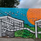 Mural of an evolving urban landscape