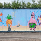 SpongeBob SquarePants graffiti on boardings